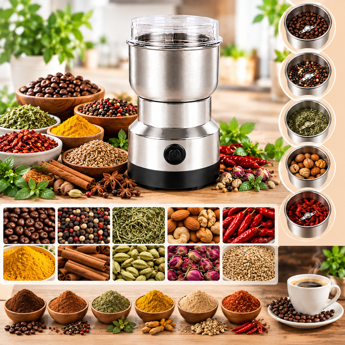 ☕ Portable Coffee & Spice Grinder – Freshly Ground in Seconds! 🌶️✨