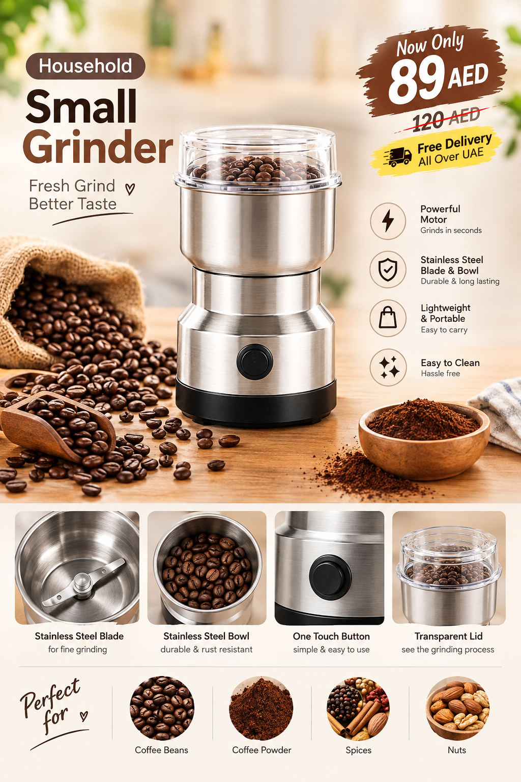 ☕ Portable Coffee & Spice Grinder – Freshly Ground in Seconds! 🌶️✨