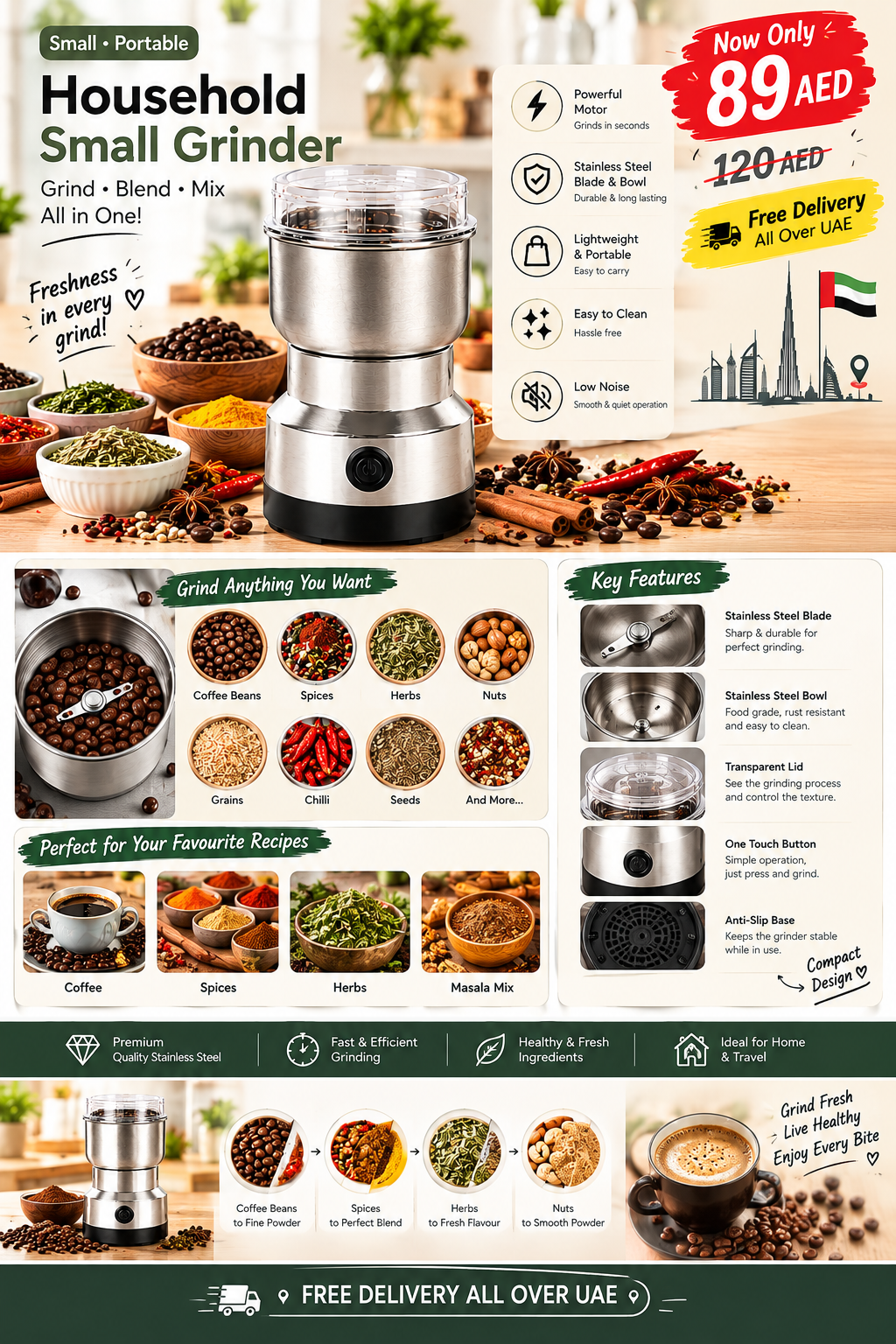 ☕ Portable Coffee & Spice Grinder – Freshly Ground in Seconds! 🌶️✨