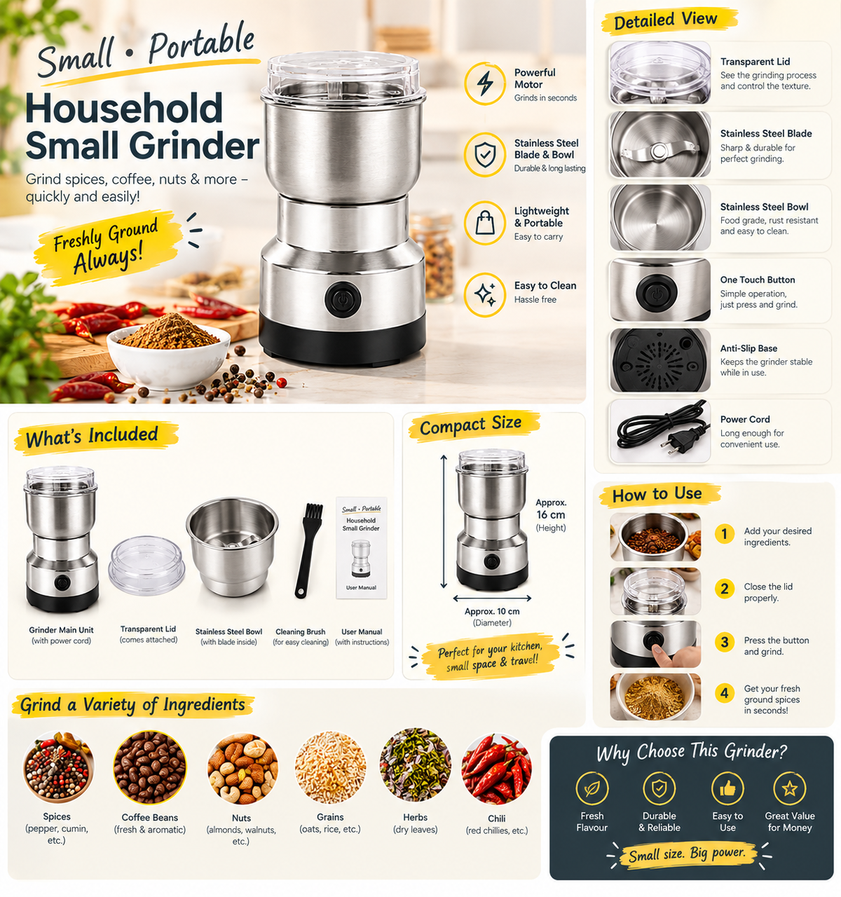 ☕ Portable Coffee & Spice Grinder – Freshly Ground in Seconds! 🌶️✨